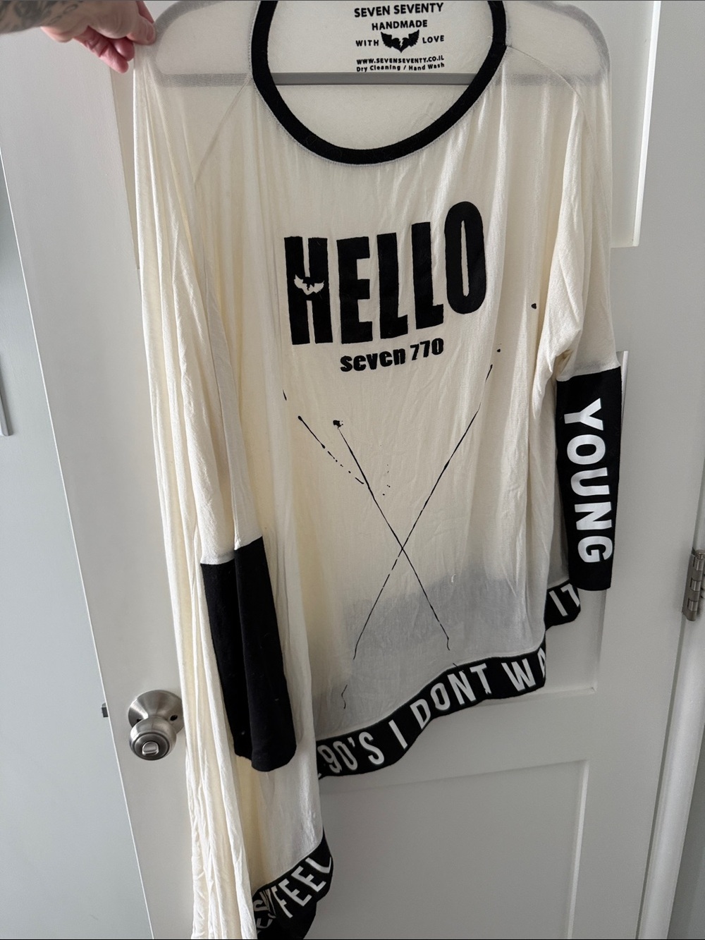 Seventy Cream and Black 'HELLO' Graphic Long Sleeve Top